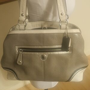 Coach Vintage Laura Spectator Handbag Grey & Ivory Pebbled Leather Bag Charms